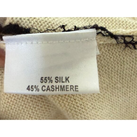 Behnaz Sarafpour Silk & Cashmere Lace Overlay Knit Top Short Sleeve Beige & Blac - Picture 5 of 8